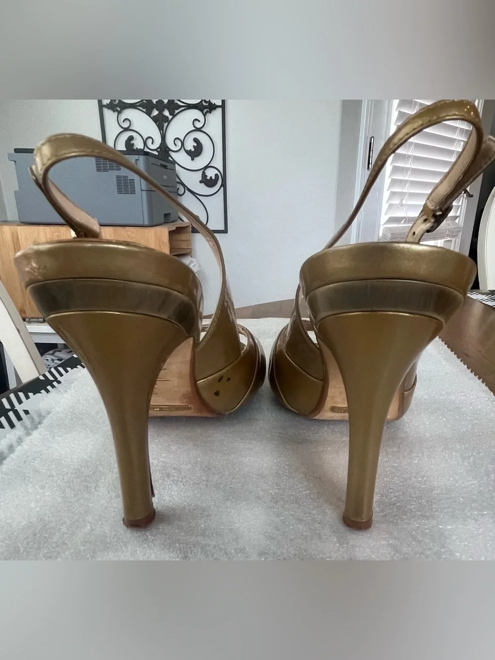 Cole Haan Nike Air Metallic Gold Patent Slingback Peep-Toe Heels PROJECT Piece